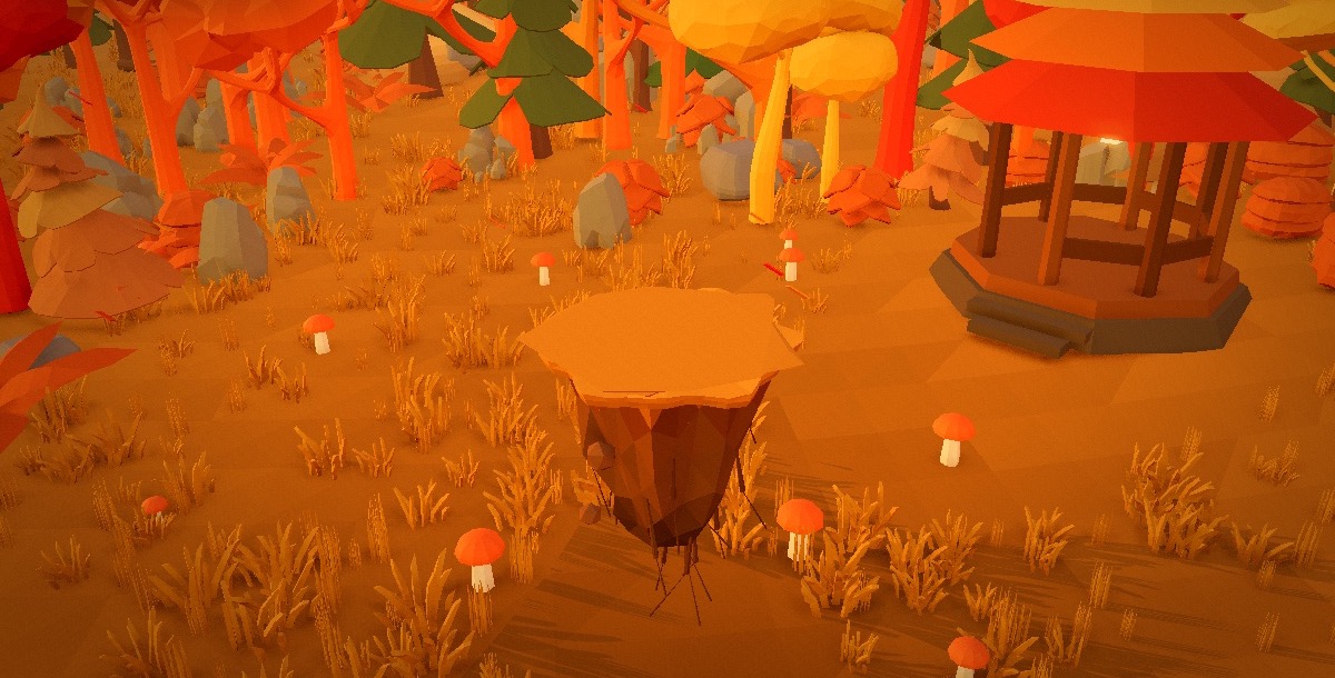 Autumn Vale world with orange forest, mushrooms, and a pavilion