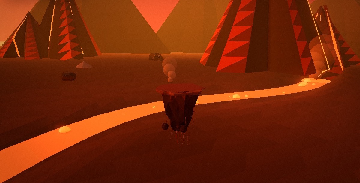 Ember Sky world with volcanoes, lava, and glowing red light