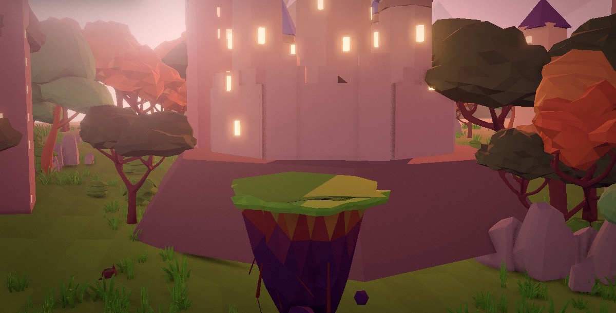 Sunset Valley world with a castle in warm evening light