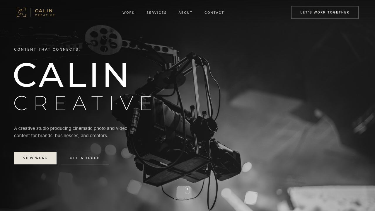 Calin Creative cinematic homepage
