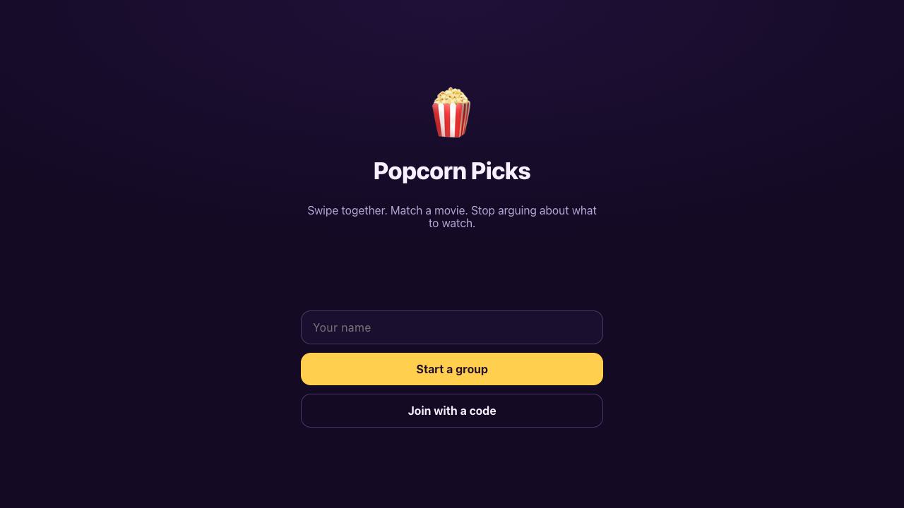 Popcorn Picks group creation screen
